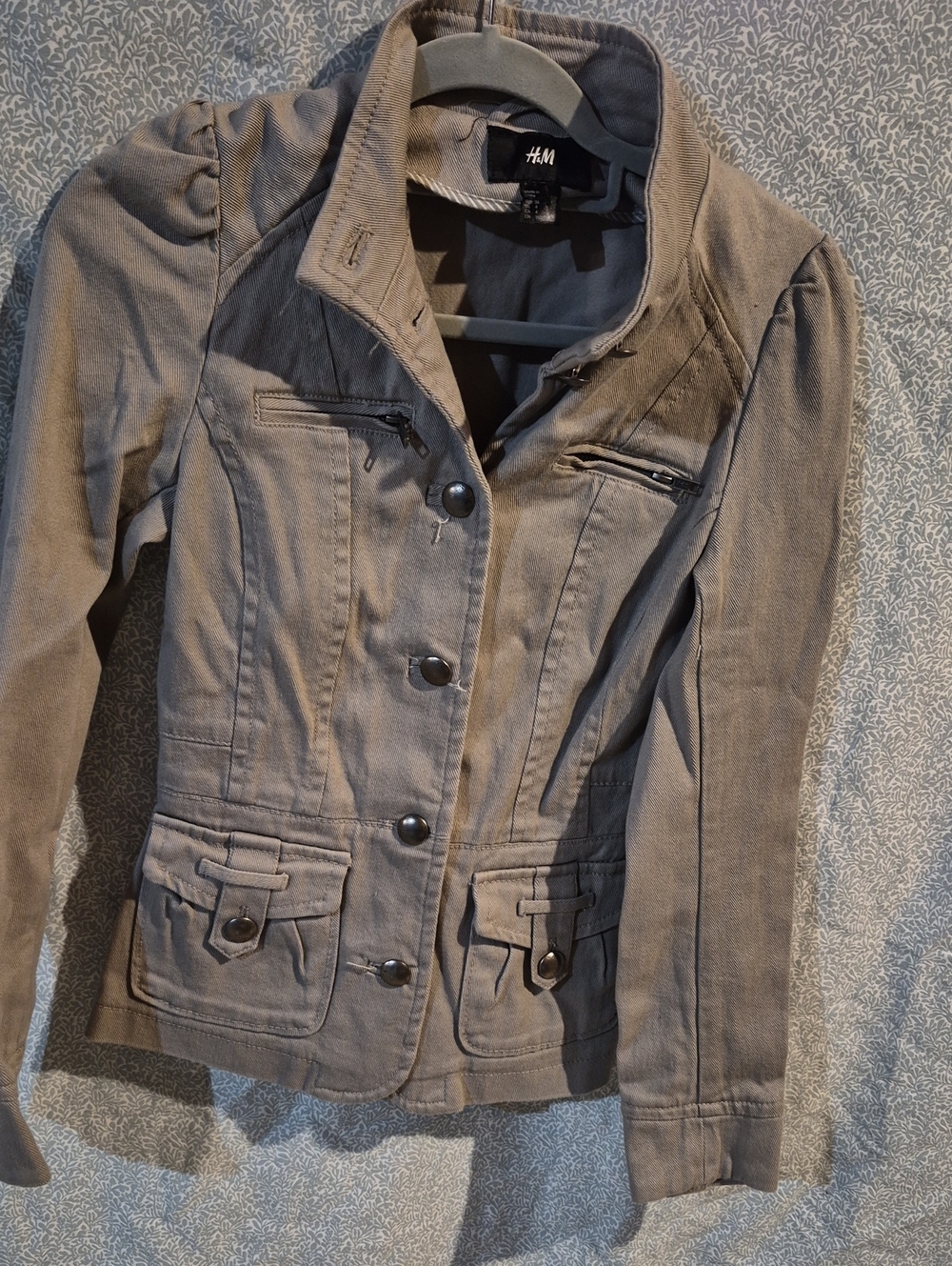 H&M Women's Taupe Utility Jacket with Button and Zip Details